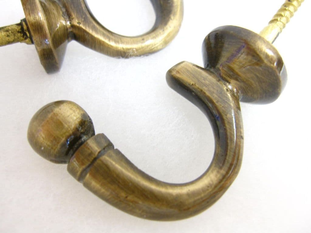 2 Antique brass curtain tassel hooks - Ball tie back wall hooks SOLID